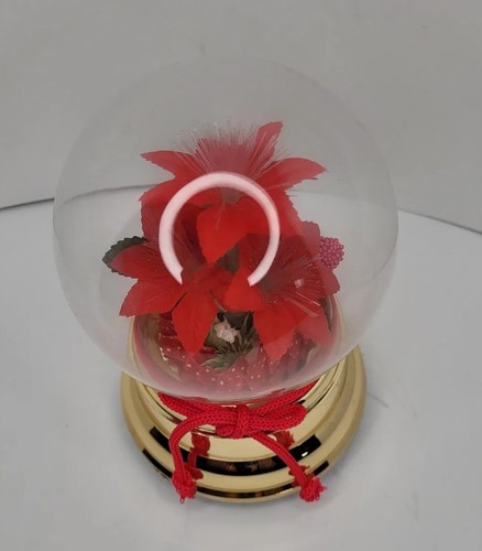 Fiber Optic Red Floral Glass Music Ball Fake Flowers Gold Base Poinsettia - Picture 9 of 11
