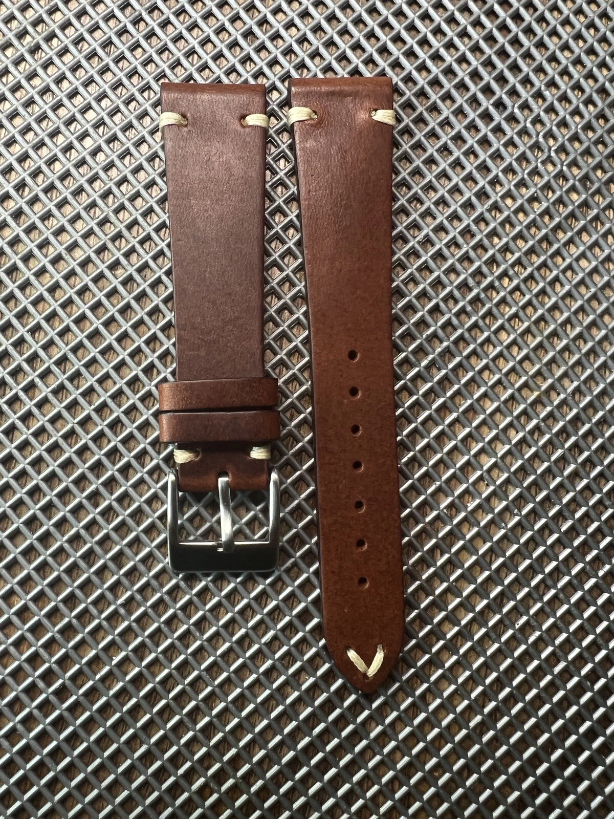 OFF WHITE Cinturino orologio pelle cavallo pazzo vintage MARRONE 20mm MARRONE punto bianco sporco