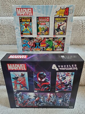 2 Marvel Puzzles w/ 4 in Each Box! Spiderman, Iron Man, Avengers! 300pc & 500pc!