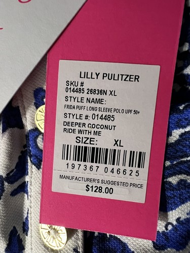 NWT Lilly Pulitzer FRIDA PUFF LONG SLEEVE POLO UPF50+ Top, Deeper Coconuts, XL - Bild 5 von 8