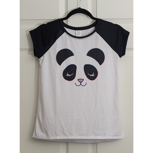 PJ Place Girls Kids XL 14 Short Sleeve Panda Face Black White Pajama Top - Picture 2 of 11