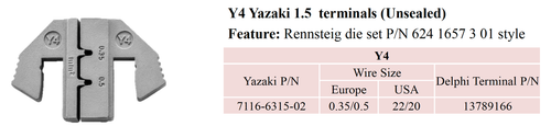 Herramienta de prensado troquel - Y4 para terminal Yazaki YES/YESC 1,5 sin sellar - AWG 22/20 - Imagen 3 de 4