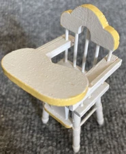 Vintage Dollhouse High Chair Kitchen  Miniature White Yellow