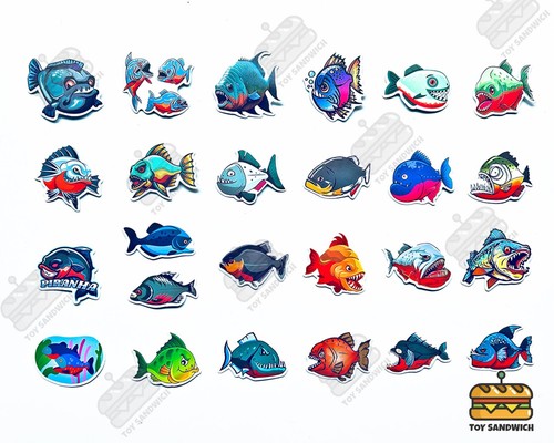 50 pcs "Piranha" Sticker Set Aquarium Piranha Exotic Pet Fish Tank Horror Decals - Picture 3 of 8