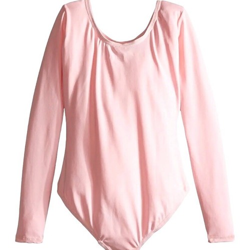 Capezio Childs Leotard Pink Long Sleeve Scoop Neck Bodysuit Dance Medium New - Picture 4 of 5