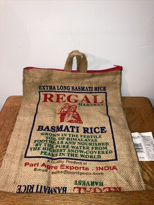 Burlap EMPTY Regal Harvest Basmati Rice 10lb Sack w Zipper Handle