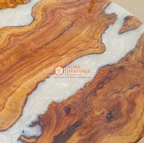Round White Epoxy Top Handmade Resin Center Coffee/Dining Table Garden Decor Top - Picture 6 of 9