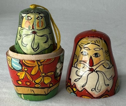Set of 3 Vintage Santa Russian Doll Wood Ornaments - Picture 23 of 24