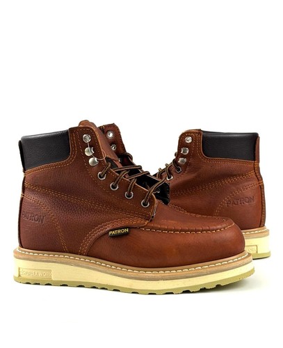 MEN'S WORK BOOTS MOC TOE FULL GRAIN LEATHER MAXIMUM COMFORT BOTAS DE TRABAJO - Picture 3 of 5