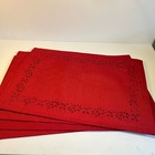 Red Christmas Holly Cut Out Fabric Placemats Set of 4 Holiday Hemstitch 13" x 9"