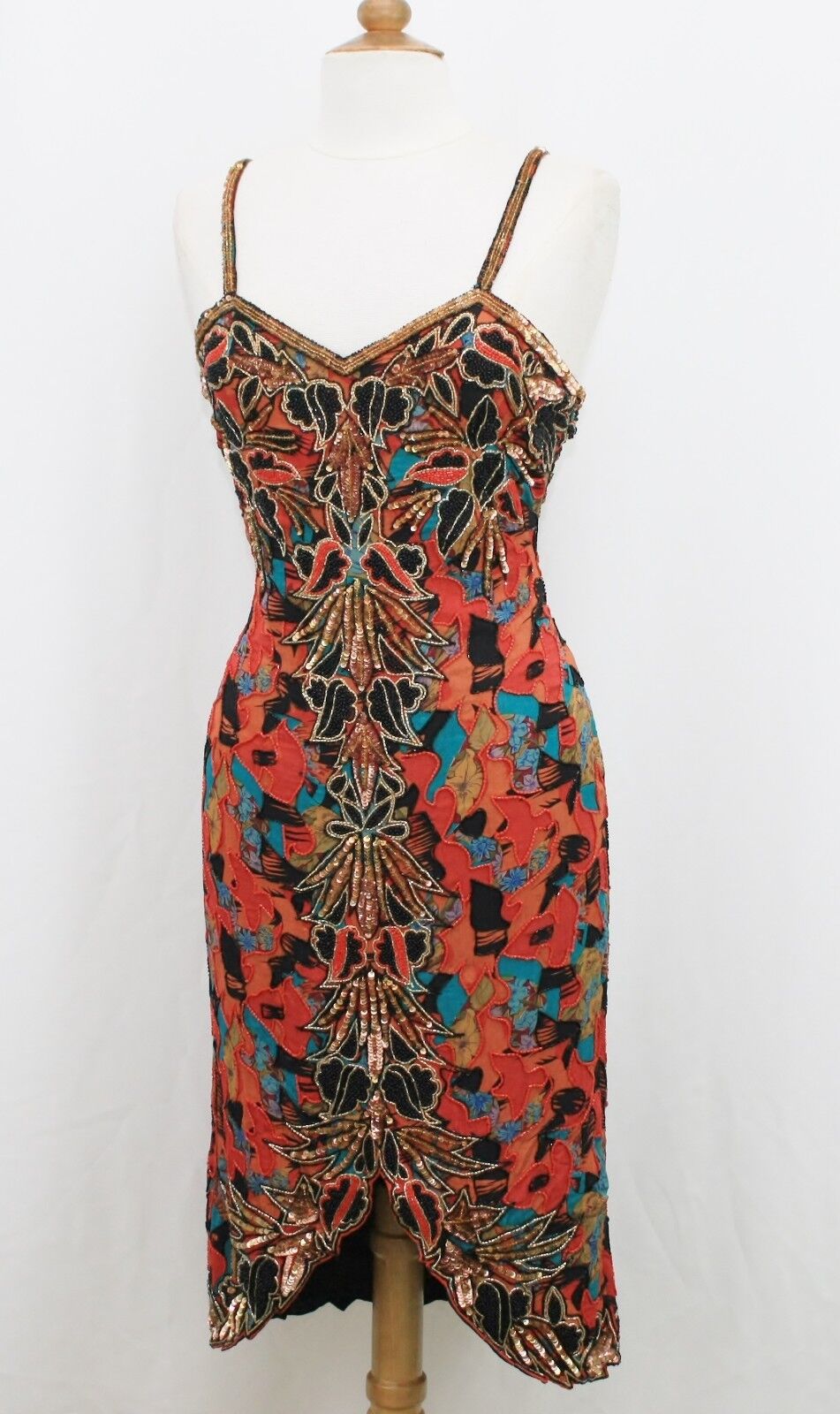 Jasdee Vintage Bead & Sequins Dress Hand Work & Hand Print On Silk Style 5007L Jasdee Vintage Bead & Sequins Dress Hand Work & Hand Print On Silk Style 5007L