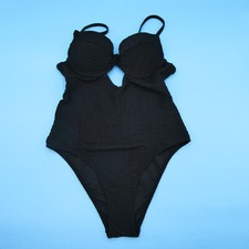 Victorias Secret Small Black Ribbed Cutout Underwired Twisted One Piece Swimsuit