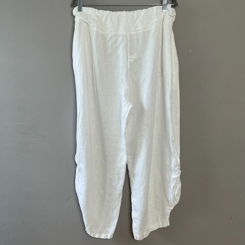 Made Italy weiße Leinen Ballon-Bein Hose Gr. L Gummibund Gürtel Taschen Boho - Bild 6 von 9