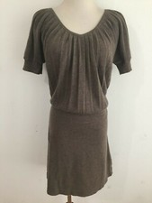Ann Taylor LOFT Merino Wool Blend Belted Blouson Sweater Dress Light Brown Sz S