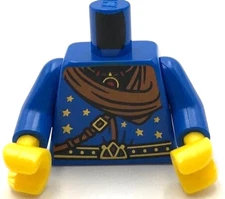 Lego New Minifigure Blue Torso Wizard Robe w/ Gold and Dark Blue Belt Stars Part