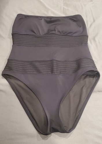Victoria Secret one piece sheer striped black strapless Swimsuit Medium - Picture 1 of 3