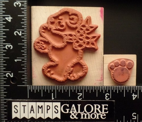 Azadi Earles Rubber Stamps WALKING TEDDY BEAR PLAID BOW BABY PSX PAW PRINTS 1813 - Picture 2 of 2