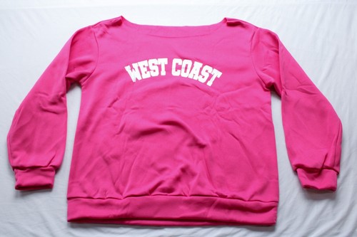 SHEIN Women's Essnce Letter Printed Boat Neck Sweatshirt BL1 Hot Pink Large