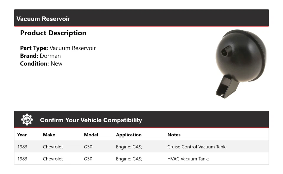 For 1983 Chevrolet G30 GAS Dorman Vacuum Reservoir - Image 2 of 4