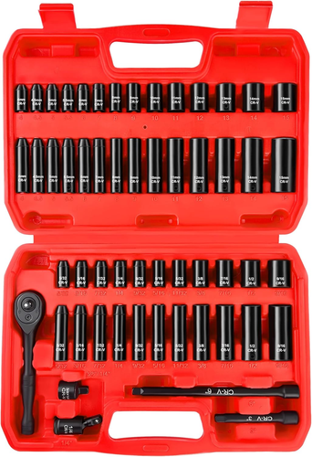 Juego de enchufes de impacto de accionamiento de 1/4", 55 piezas, Sae/métrico, profundo/superficial, acero Cr-V, 6 - Imagen 11 de 12