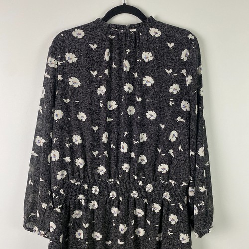 J Crew Dress Long Sleeve Floral Printed Tie Neck Midi Sz 2XL Black White Floral - 第 7/10 張圖片