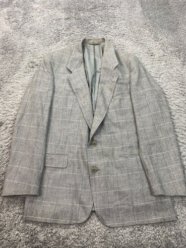 Christian Dior Blazer Mens 44L Gray Windowpane Linen Sports Coat Career Jacket