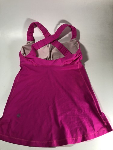 Lululemon Track And Train Tank Women’s 2 HOT NEON PINK Criss Cross Back Self Bra - Picture 4 of 7
