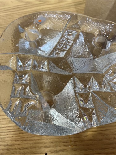 BLENKO HANDMADE Ice Cube Design 8" Lg Candles Holder Art Glass 3 Stick 8” - Picture 3 of 16