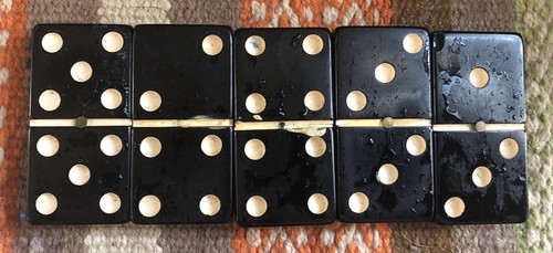 vintage Black Crisloid DOMINO SET TOY 28 Dominoes Game Tiles AS-IS 5 broken - Picture 2 of 3