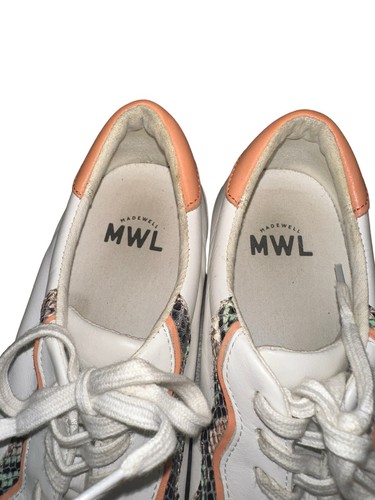 Madewell Sidewalk Sneakers Embossed Wavy Snake Leather Size 10 Ivory Pink READ - Picture 11 of 14