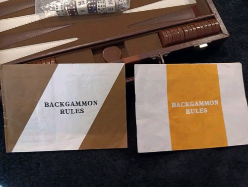Backgammon Vintage Game Set Faux Leather Case Handle W/ Book & Instructions - Picture 8 of 16