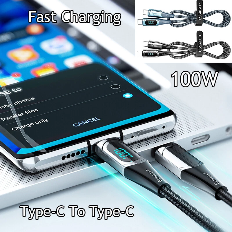 PD 100W 5A USB C to USB C Cable Fast Charging Cord LED Display Type-C Charger ♧ - Image 3 of 4