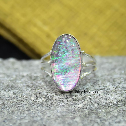 Australian Triplet Opal Gemstone 925 Sterling Silver Gift for Her Ring Jewelry - Picture 1 of 7