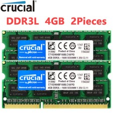 Crucial 8GB Kit 2 x 4GB DDR3L 1600MHz PC3L-12800 Laptop RAM Sodimm Memory 1.35V
