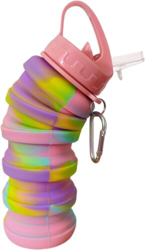500ML Foldable Plastic Bike Water Bottle, BPA Free 16.9 Ounces, Colorful Pnk