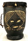 Handmade 10" Tall Hand Drum-Leather Skin w Hair-Wood-Music Instrument-Black Fur