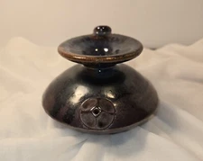 Rare Raku Arts And Crafts Style Pottery Oil Lamp. Signed "WILL" 