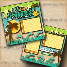 PARADISE beach 2 premade scrapbook pages vacation travel layout DIGISCRAP #A0093
