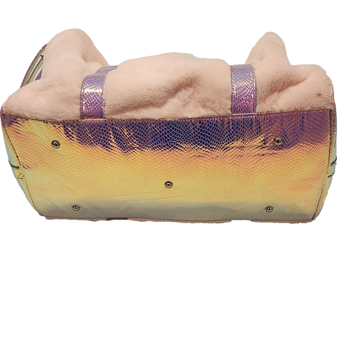 Under One Sky Weekender Carry All Duffel Bag Carry On Pink Faux Fur & Snakeskin - Picture 7 of 20