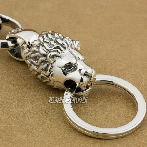 Skull Hook 925 Sterling Silver Lion KeyRing Biker Punk Keychain Belt Clip 9T020A - Picture 5 of 8