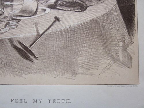 1889 "Muestra tu lengua" y "Siente mis dientes" par de caricaturas antiguas de perro Moore Vet - Imagen 7 de 10