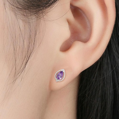 Pendientes de tachuelas de topacio amatista en forma de pera de 0,95 quilates plata estornino 925 - Imagen 2 de 6