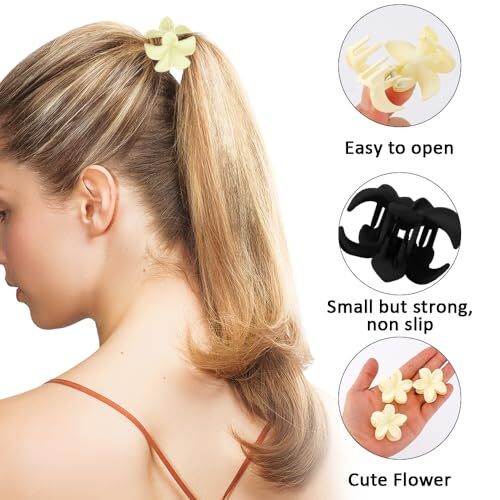 Small Flower Hair Clips for Women and Girls, 1.7' Mini Hair Claws Black&White - Picture 4 of 7