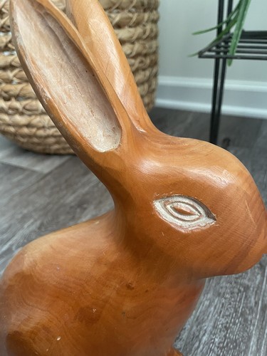 Handmade Carved Wood Bunny Rabbit Solid Wood Primitive 12” Woodland Creature - Bild 8 von 14