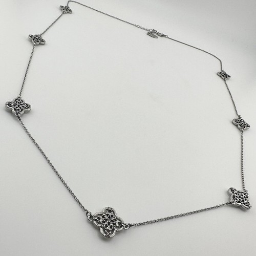 Ann Taylor Factory Vintage Vibe Quatrefoil Filigree Crystal Station 32” Necklace - Picture 4 of 8