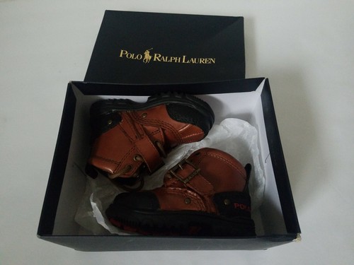 POLO RALPH LAUREN LEATHER BOOTS TYREK BRANDY BROWN BLACK TODDLERS SIZE 5 - Picture 6 of 7