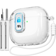  with Safe Lock Compatible with AirPods4 Case with Cleaner Kit,Clear Soft TPU