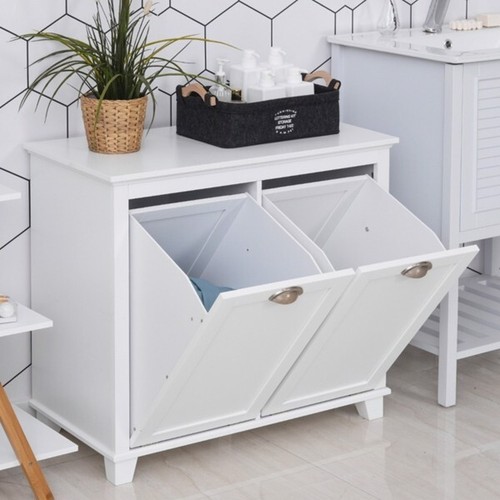 Tilt-Out Laundry Sorter Cabinet, Bathroom Storage Organizer white-AS - Picture 5 of 10