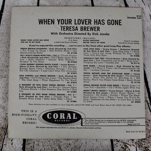Teresa Brewer – When Your Lover Has Gone, 7" Vinyl/45 RPM, Coral, EP - Picture 2 of 4