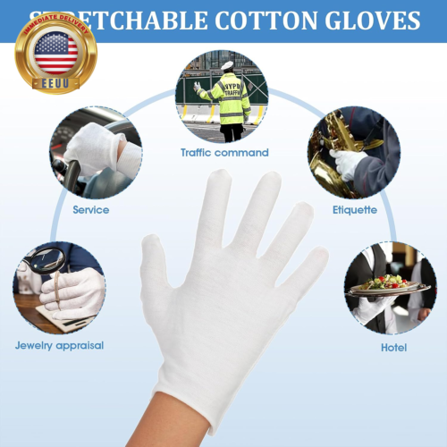 Cotton Gloves, 3 Pairs White Cotton Gloves for Dry Hands Moisturizing Eczema, Wa - Picture 5 of 7